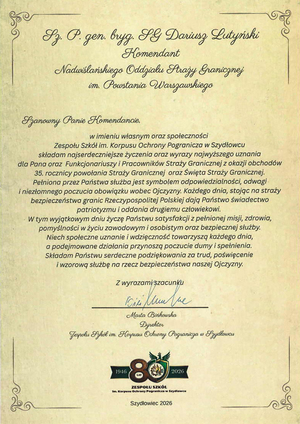 Wyrazy uznania z okazji 35. rocznicy utworzenia Straży Granicznej. Wyrazy uznania z okazji 35. rocznicy utworzenia Straży Granicznej.